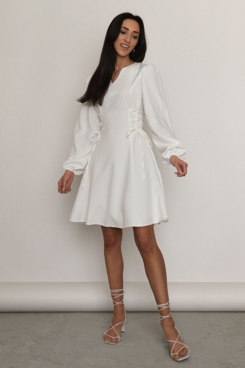 Sotira - rozkloszowana sukienka z wiązaniami ecru (2).jpg