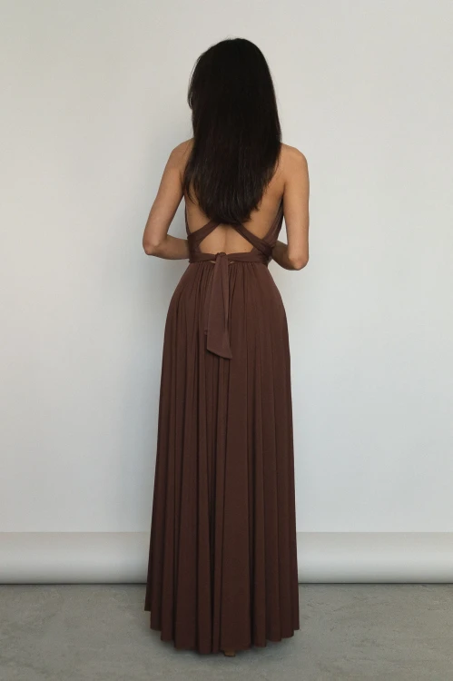 Asturia - długa sukienka z wiązaną górą brązowa (6).jpg