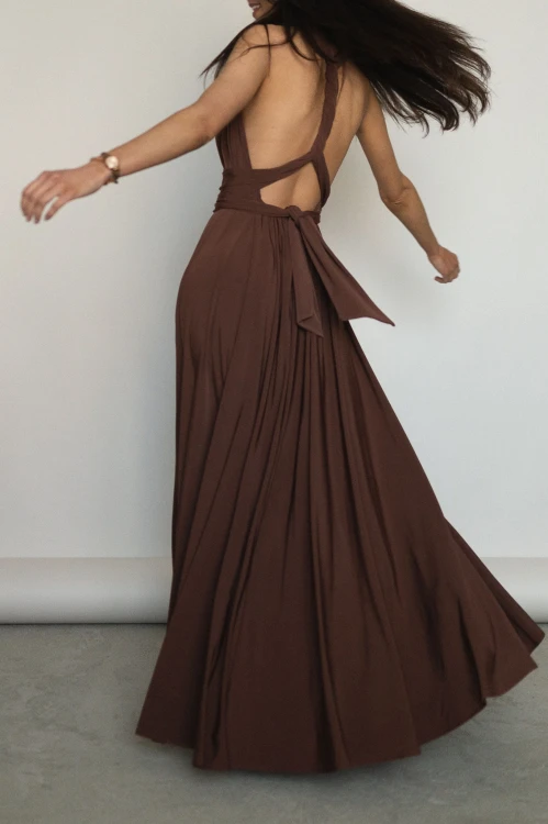 Asturia - długa sukienka z wiązaną górą brązowa (8).jpg