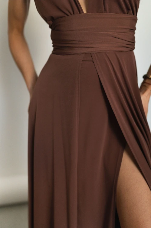 Asturia - długa sukienka z wiązaną górą brązowa (11).jpg