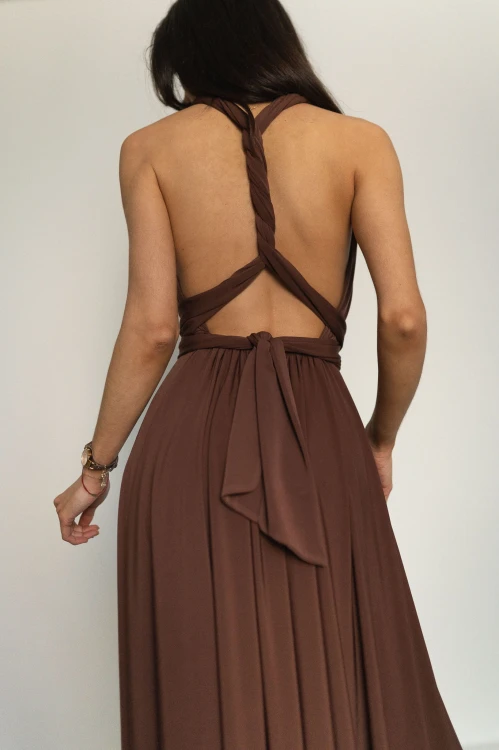 Asturia - długa sukienka z wiązaną górą brązowa (15).jpg