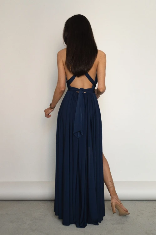 Asturia - długa sukienka z wiązaną górą granatowa (8).jpg