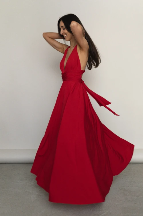 Asturia - długa sukienka z wiązaną górą czerwona (4).jpg