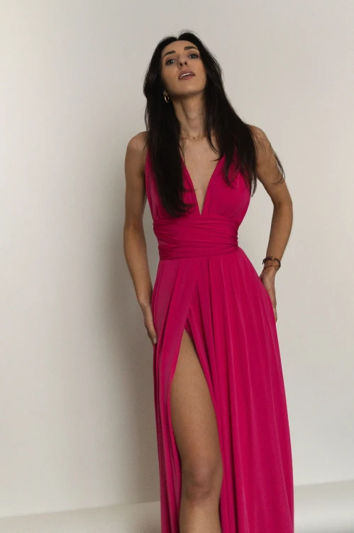 Asturia - długa sukienka z wiązaną górą fuksja (4).jpg