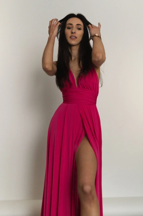 Asturia - długa sukienka z wiązaną górą fuksja (5).jpg