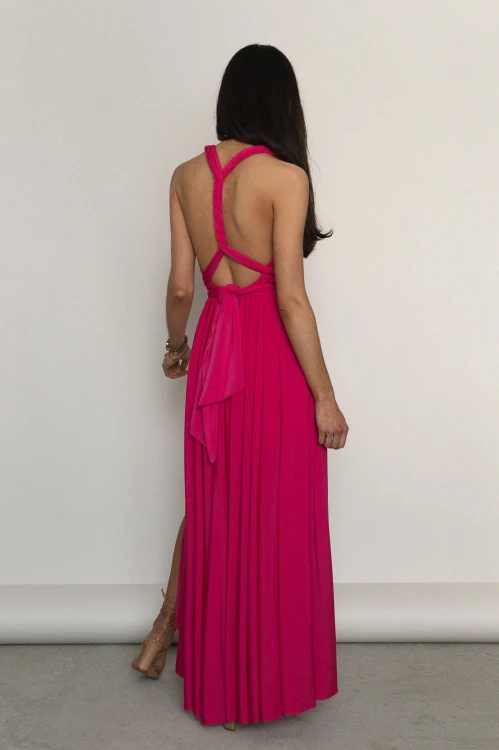 Asturia - długa sukienka z wiązaną górą fuksja (6).jpg