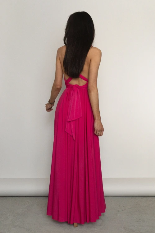Asturia - długa sukienka z wiązaną górą fuksja (7).jpg