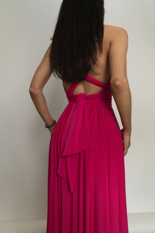 Asturia - długa sukienka z wiązaną górą fuksja (15).jpg