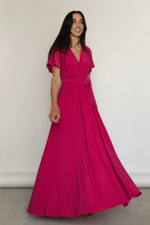 Chicago - sukienka maxi z dekoltem i rozcięciem fuksjowa - 3.jpg