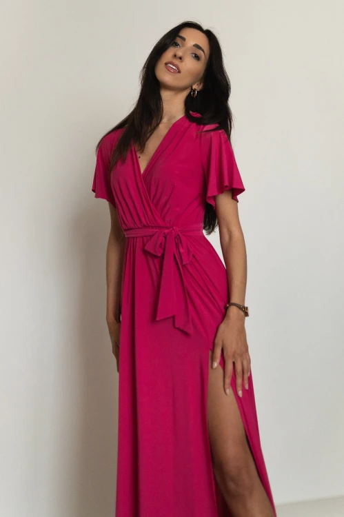 Chicago - sukienka maxi z dekoltem i rozcięciem fuksjowa - 6.jpg