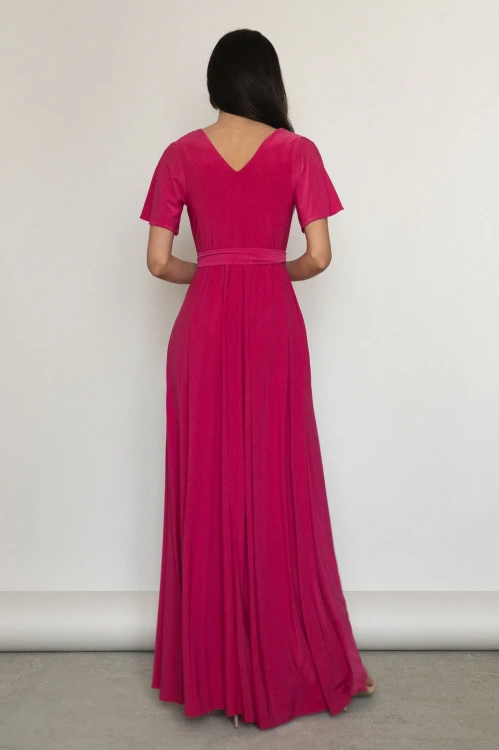 Chicago - sukienka maxi z dekoltem i rozcięciem fuksjowa - 7.jpg