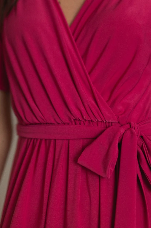 Chicago - sukienka maxi z dekoltem i rozcięciem fuksjowa - 10.jpg