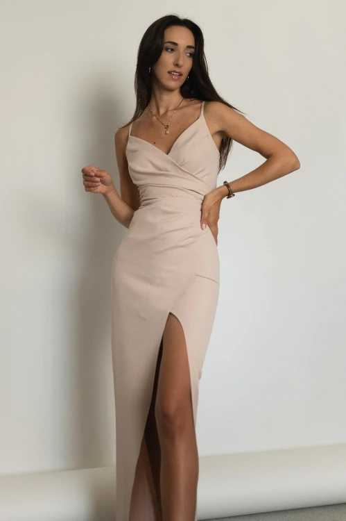 Oreja - sukienka maxi na ramiączkach beżowa - 2.jpg