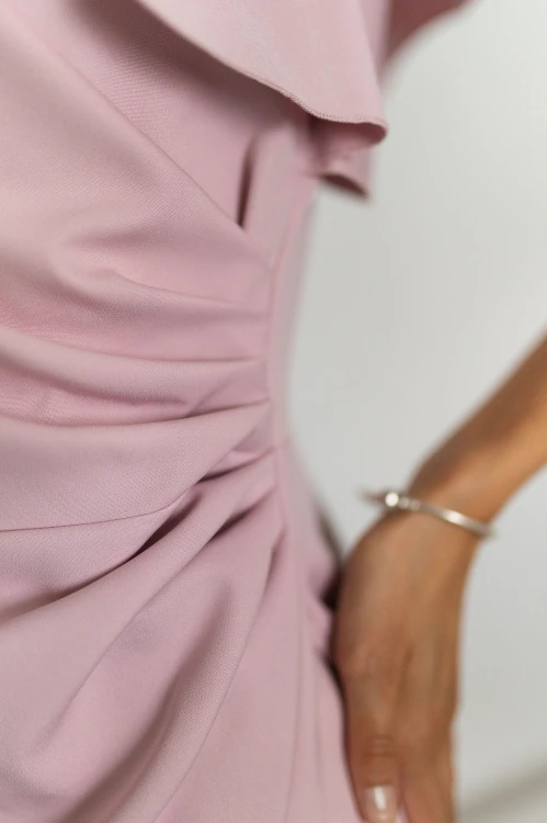 Marbella - kopertowa sukienka maxi z krótkim rękawem pudrowy róż - 3.jpg