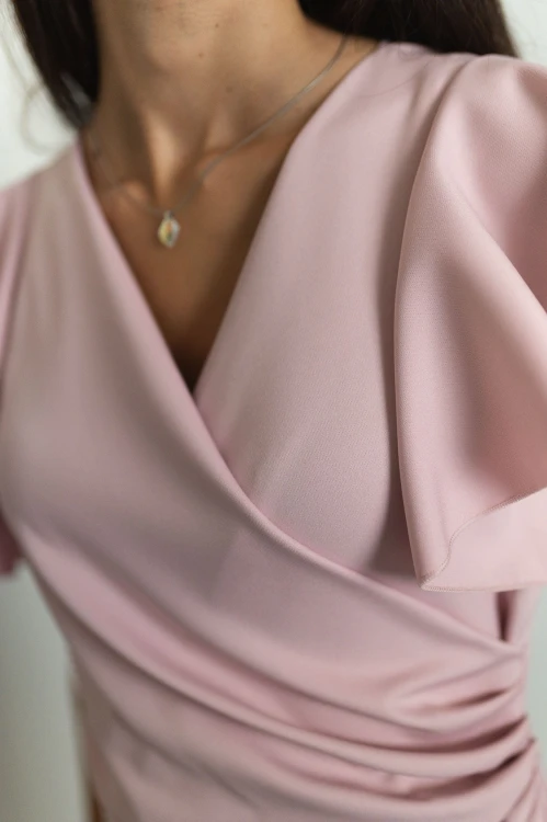 Marbella - kopertowa sukienka maxi z krótkim rękawem pudrowy róż - 4.jpg