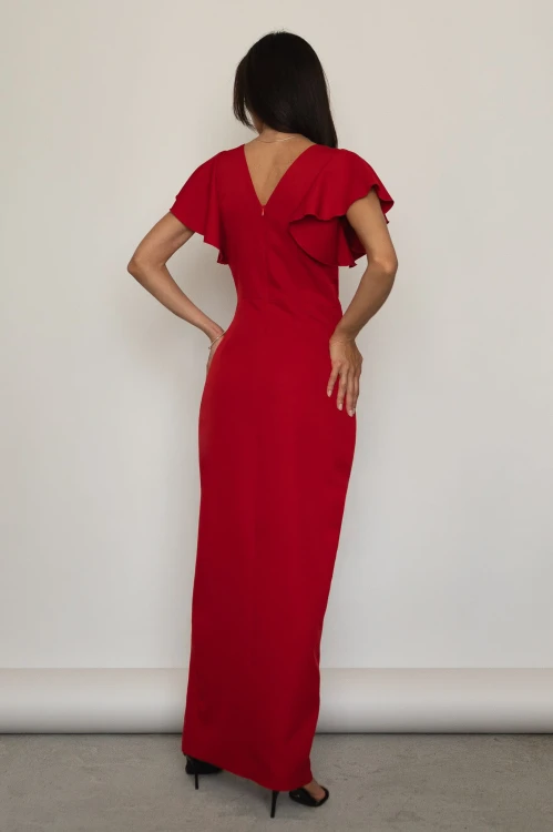 Marbella - kopertowa sukienka maxi z krótkim rękawem czerwona - 3.jpg