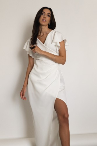 Marbella - kopertowa sukienka maxi z krótkim rękawem ecru - 2.jpg