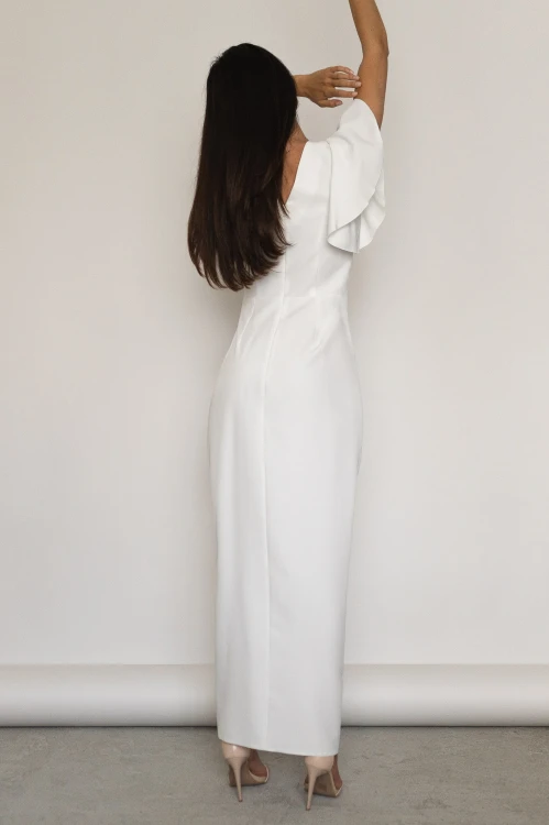 Marbella - kopertowa sukienka maxi z krótkim rękawem ecru - 3.jpg