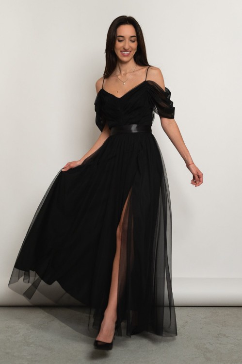 Parla - tiulowa sukienka maxi hiszpanka czarna - 1.jpg