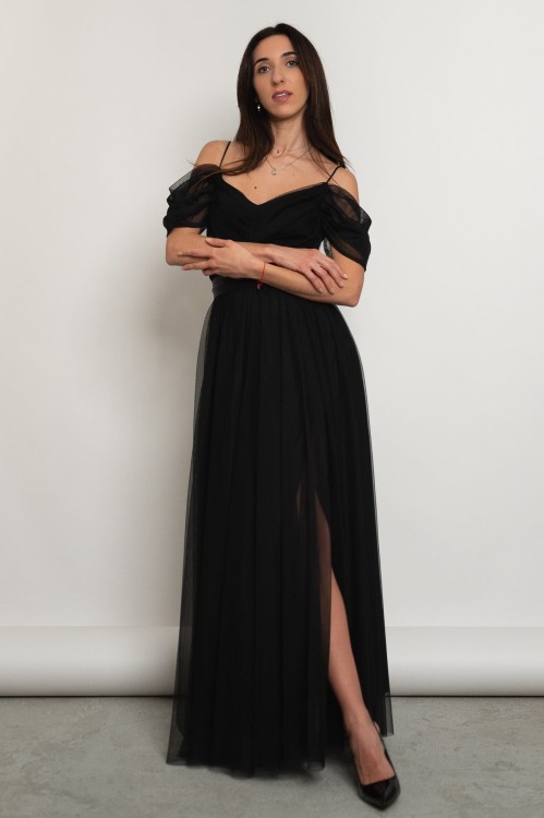 Parla - tiulowa sukienka maxi hiszpanka czarna - 2.jpg