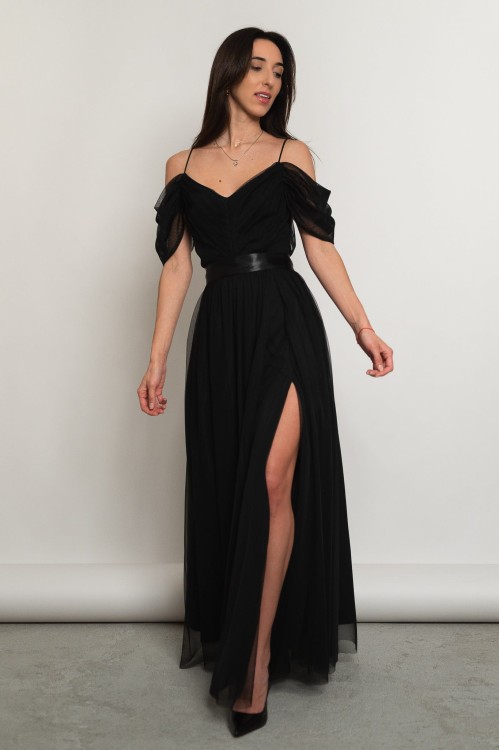 Parla - tiulowa sukienka maxi hiszpanka czarna - 3.jpg