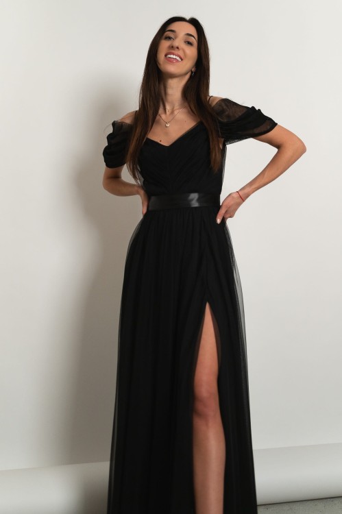 Parla - tiulowa sukienka maxi hiszpanka czarna - 4.jpg