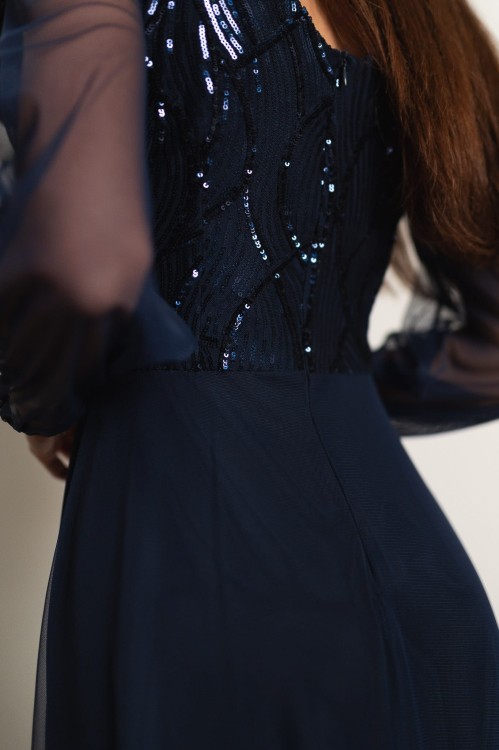 Cremona - tiulowa sukienka maxi z długim rękawem granatowa - 7.jpg