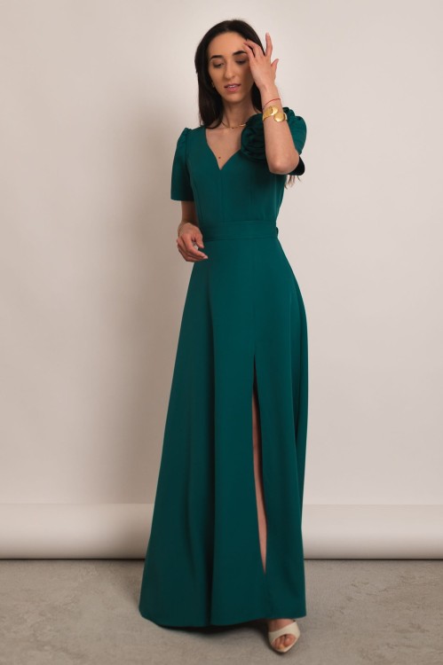 Aprilia - sukienka maxi z różami butelkowa zieleń - 1.jpg