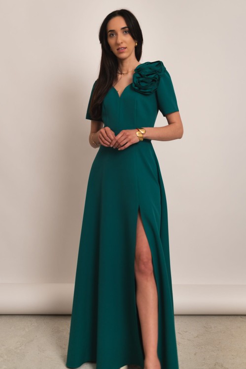 Aprilia - sukienka maxi z różami butelkowa zieleń - 3.jpg