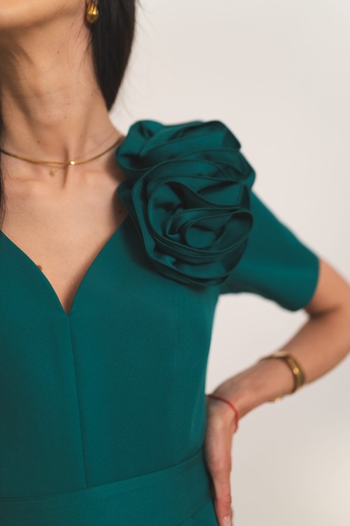 Aprilia - sukienka maxi z różami butelkowa zieleń - 5.jpg