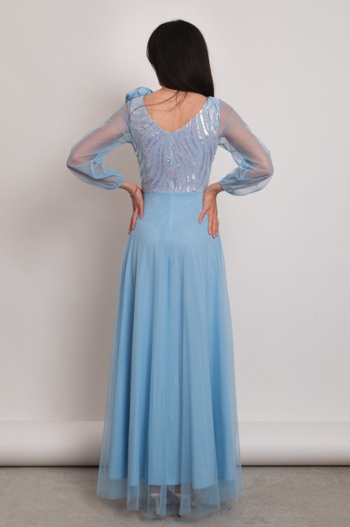 Cremona - tiulowa sukienka maxi z cekinami na długi rękaw błękitna - 4.jpg
