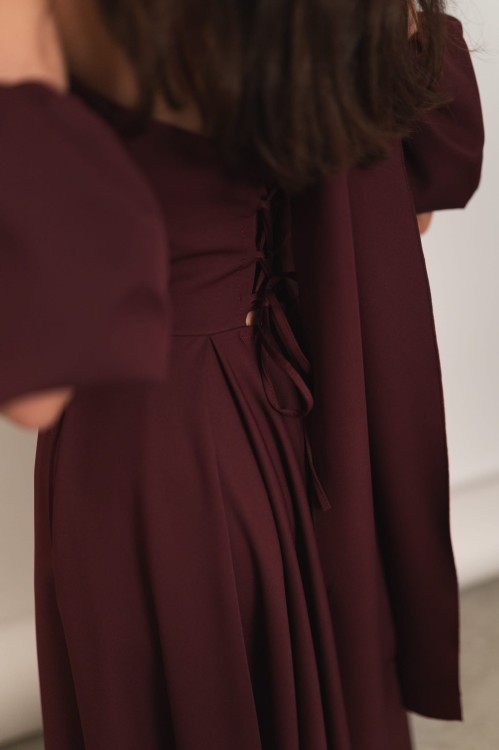 Peania - gorsetowa sukienka maxi z szalem i rękawkami bordowa - 14.jpg