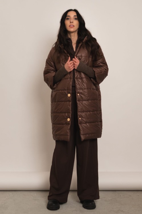 Blanket - długa kurtka z kapturem czekoladowa - 1.jpg