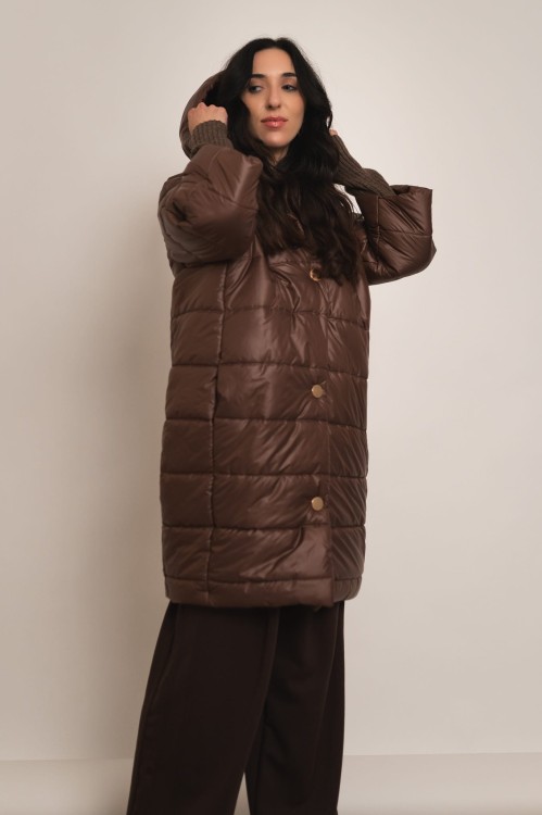 Blanket - długa kurtka z kapturem czekoladowa - 2.jpg