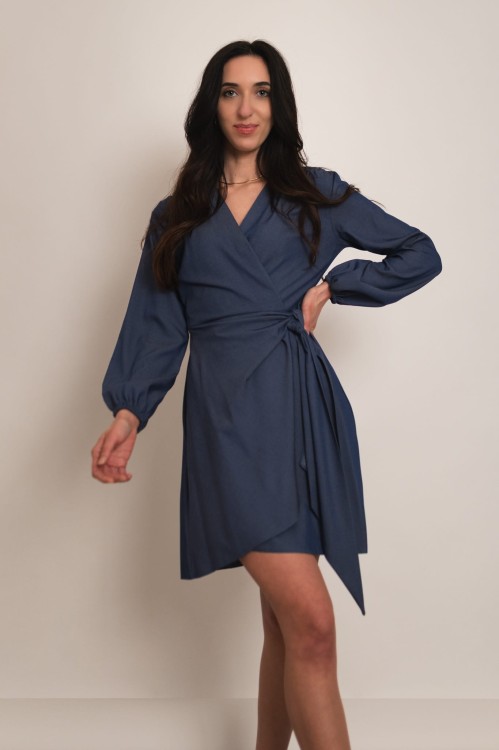 Amadora - jeansowa kopertowa sukienka z tencelem ciemny niebieski - 1.jpg