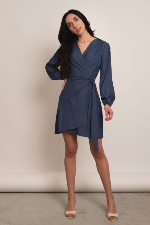 Amadora - jeansowa kopertowa sukienka z tencelem ciemny niebieski - 2.jpg