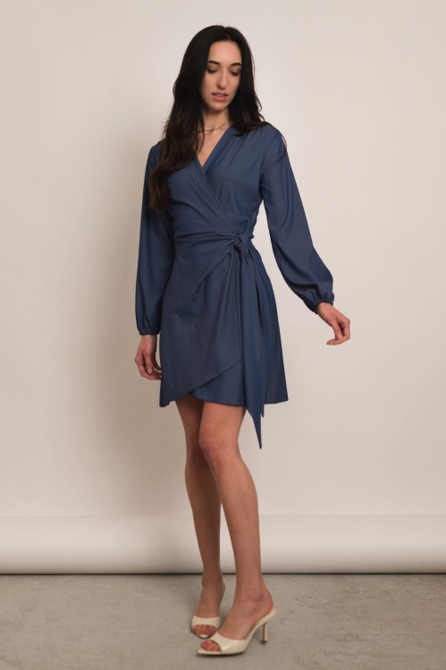 Amadora - jeansowa kopertowa sukienka z tencelem ciemny niebieski - 3.jpg