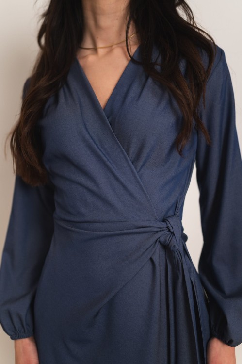 Amadora - jeansowa kopertowa sukienka z tencelem ciemny niebieski - 6.jpg