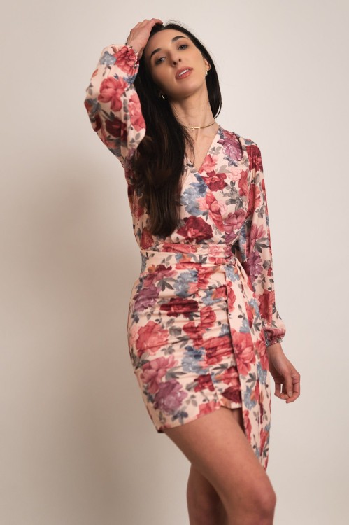 Avila - sukienka z drapowaniem beżowa w kwiaty - 4.jpg