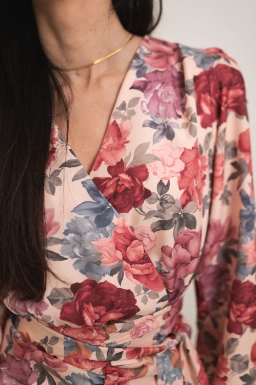 Avila - sukienka z drapowaniem beżowa w kwiaty - 6.jpg