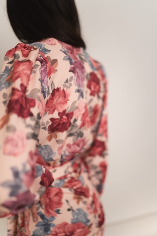 Avila - sukienka z drapowaniem beżowa w kwiaty - 10.jpg