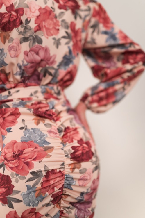 Avila - sukienka z drapowaniem beżowa w kwiaty - 13.jpg
