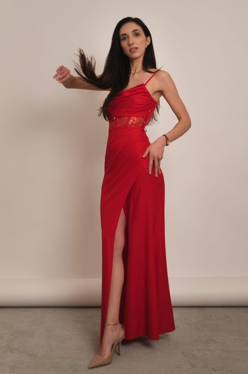 Kordoba - sukienka maxi z ozdobnym gorsetem z cekinami czerwona - 1.jpg