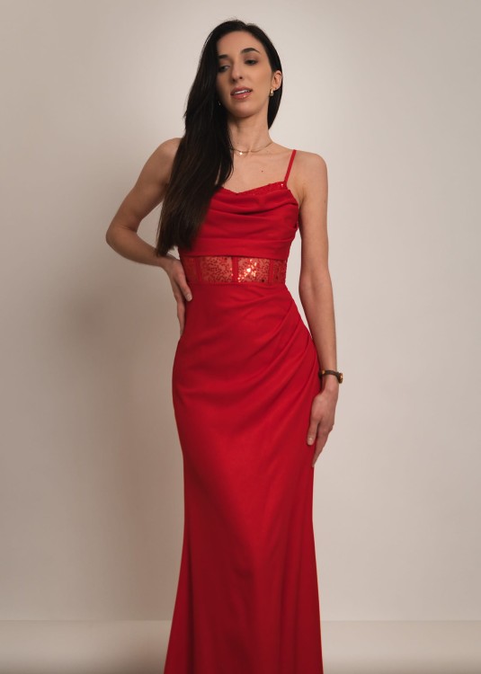 Kordoba - sukienka maxi z ozdobnym gorsetem z cekinami czerwona - 2.jpg