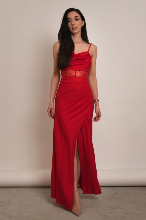 Kordoba - sukienka maxi z ozdobnym gorsetem z cekinami czerwona - 3.jpg