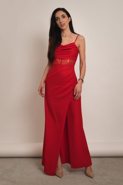 Kordoba - sukienka maxi z ozdobnym gorsetem z cekinami czerwona - 4.jpg
