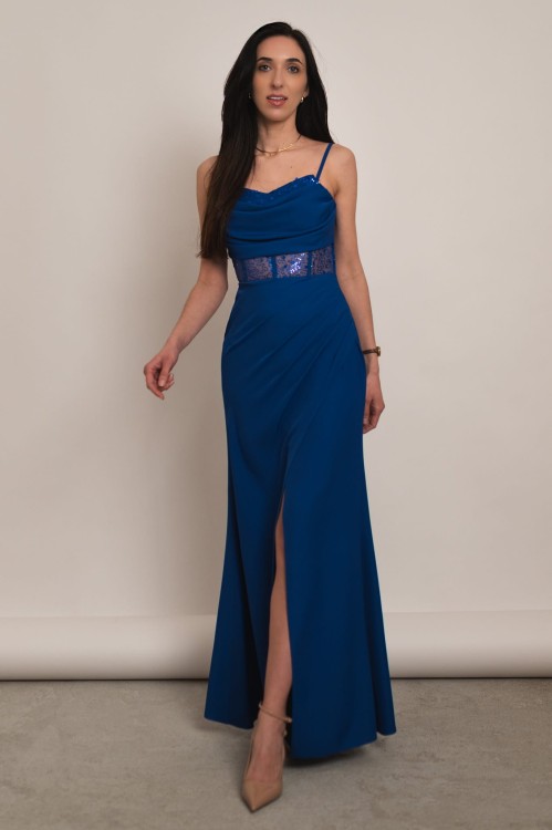 Kordoba - sukienka maxi z ozdobnym gorsetem z cekinami chabrowa - 1.jpg