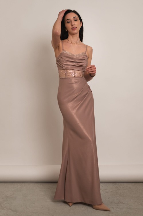 Kordoba - sukienka maxi z ozdobnym gorsetem z cekinami mokka - 3.jpg