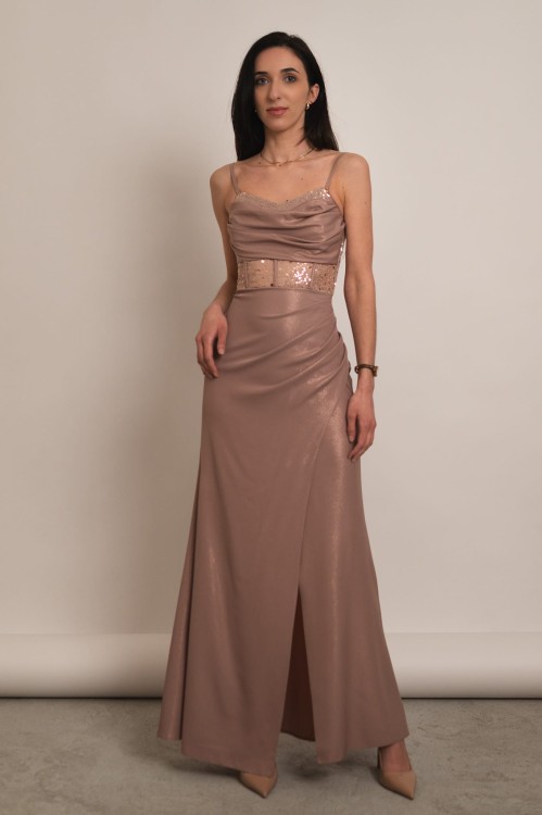 Kordoba - sukienka maxi z ozdobnym gorsetem z cekinami mokka - 4.jpg