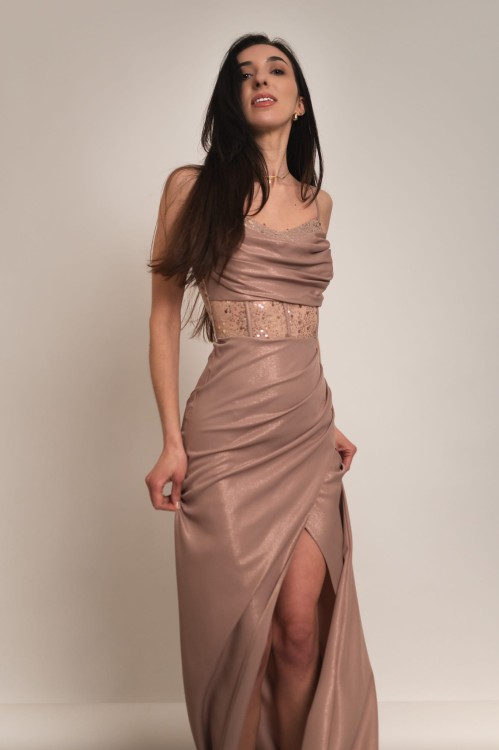 Kordoba - sukienka maxi z ozdobnym gorsetem z cekinami mokka - 5.jpg